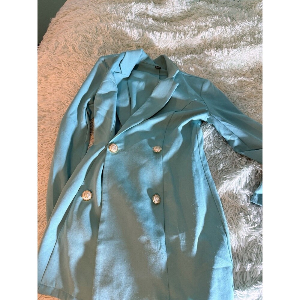 Shein Teal Dress Blazer Button Up  Dress Sleeve Sz Xs